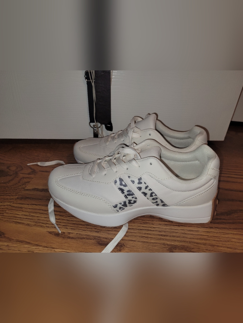 Brand New Cream Platform Sneakers with Leopard Accent